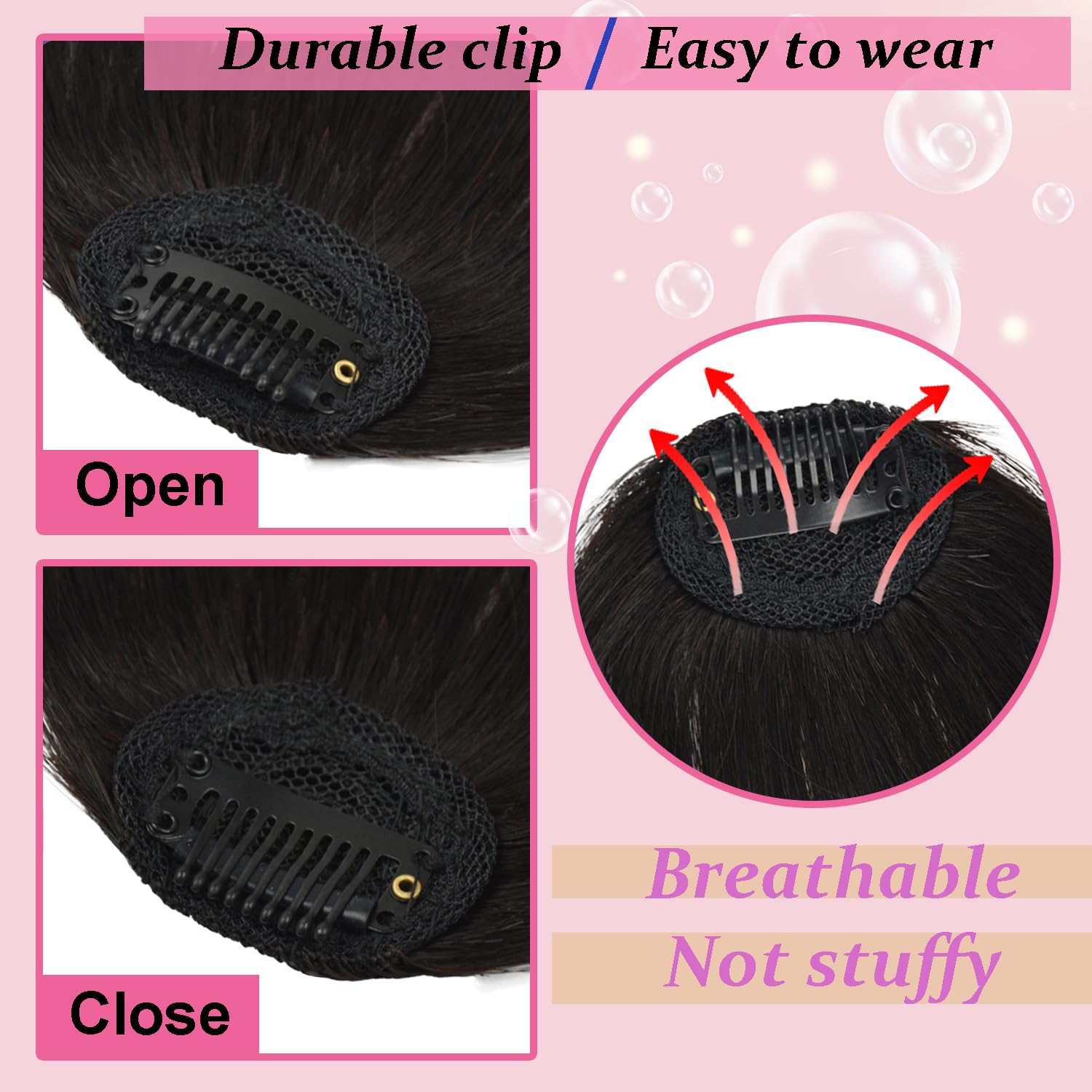 Clip in Bangs 100% Human Hair with Temples Hairpieces Air Hair Bangs Clip in Hair Extensions for Party and Daily Wear(Brown Black) - Image 2