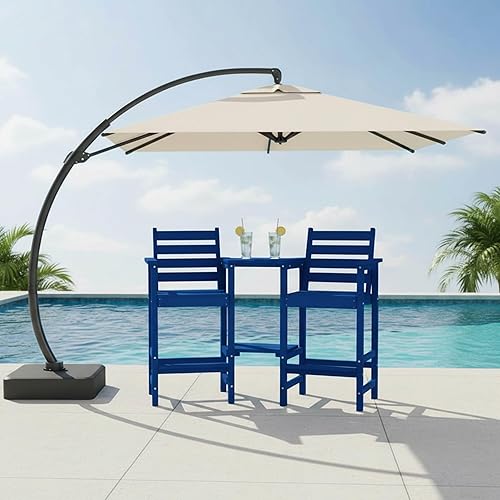 Miniatura 8 de Juego de 2 sillas Adirondack de altura de barra, sillas altas de balcón de polietileno de alta densidad con bandejas de conexión grandes y agujero