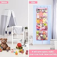 Vista 3 de Almacenamiento Colgante de Animales de Peluche, Organizador Grande de Juguetes de Felpa Sobre la Puerta con Gancho de Metal, Idea de Soporte
