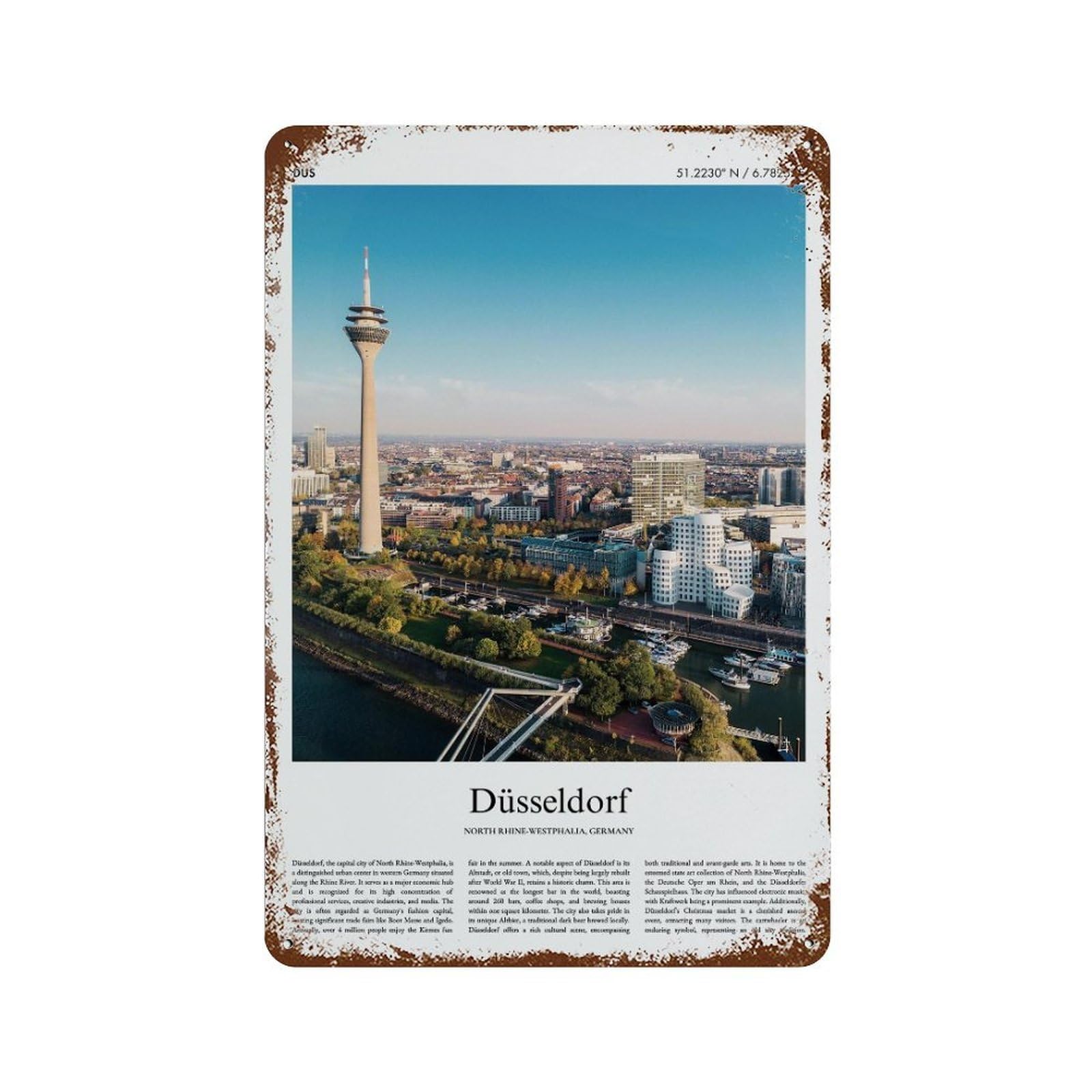 xiaoxiaoshen Düsseldorf North Rhine-westphalia, Germany City Scenery Wall Decor Art Metal Tin Poster Modern Home Decor Art Home Bar Shop Decorations Vintage Sign 30x20cm