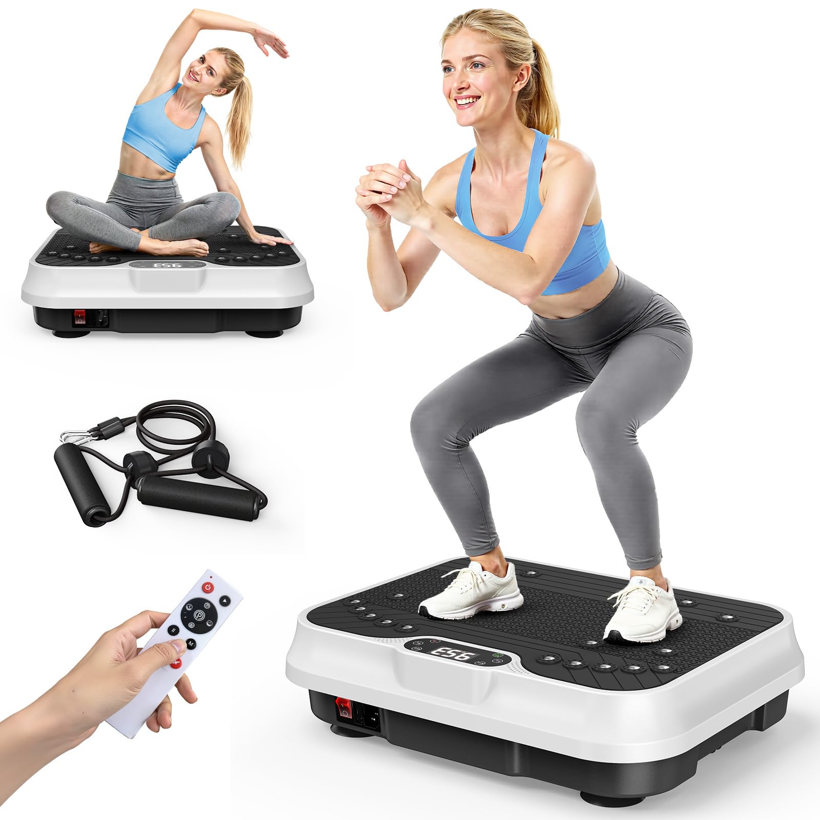 HomeFitnessCode Mini Vibrationsplatte für Frauen - Vibrationsgerät mit 250 Intensitätsstufen + 9 Vorprogramm Vibrationstrainer Zuhause für Abnahme Muskelaufbau Ganzkörpertraining