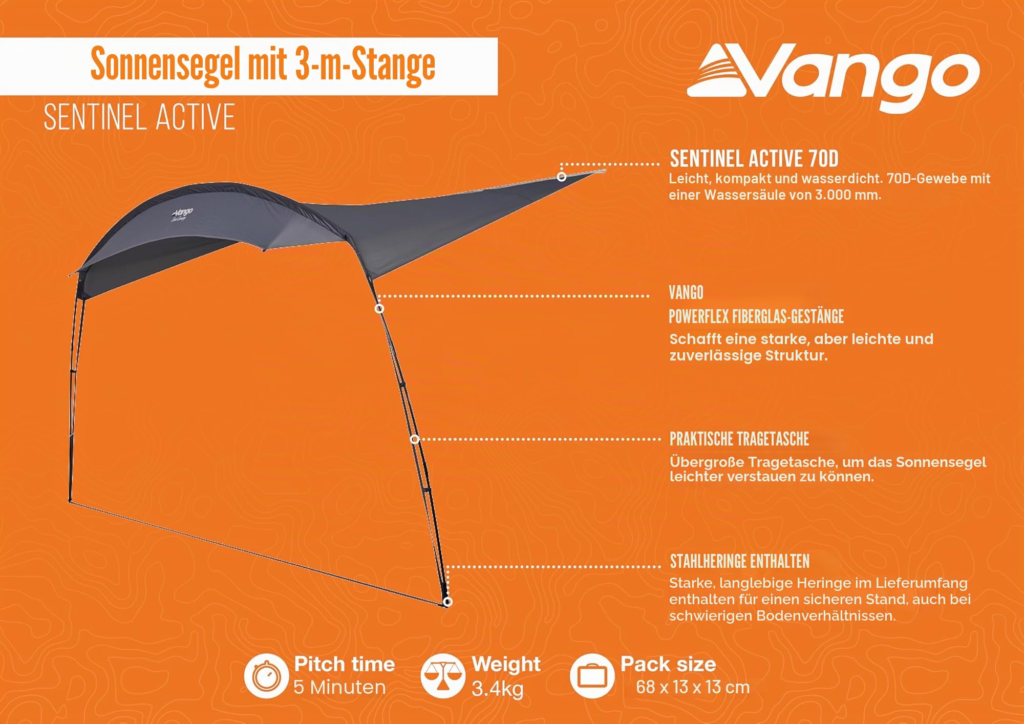 Vango Poled Sun Canopy 3M Grey Violet