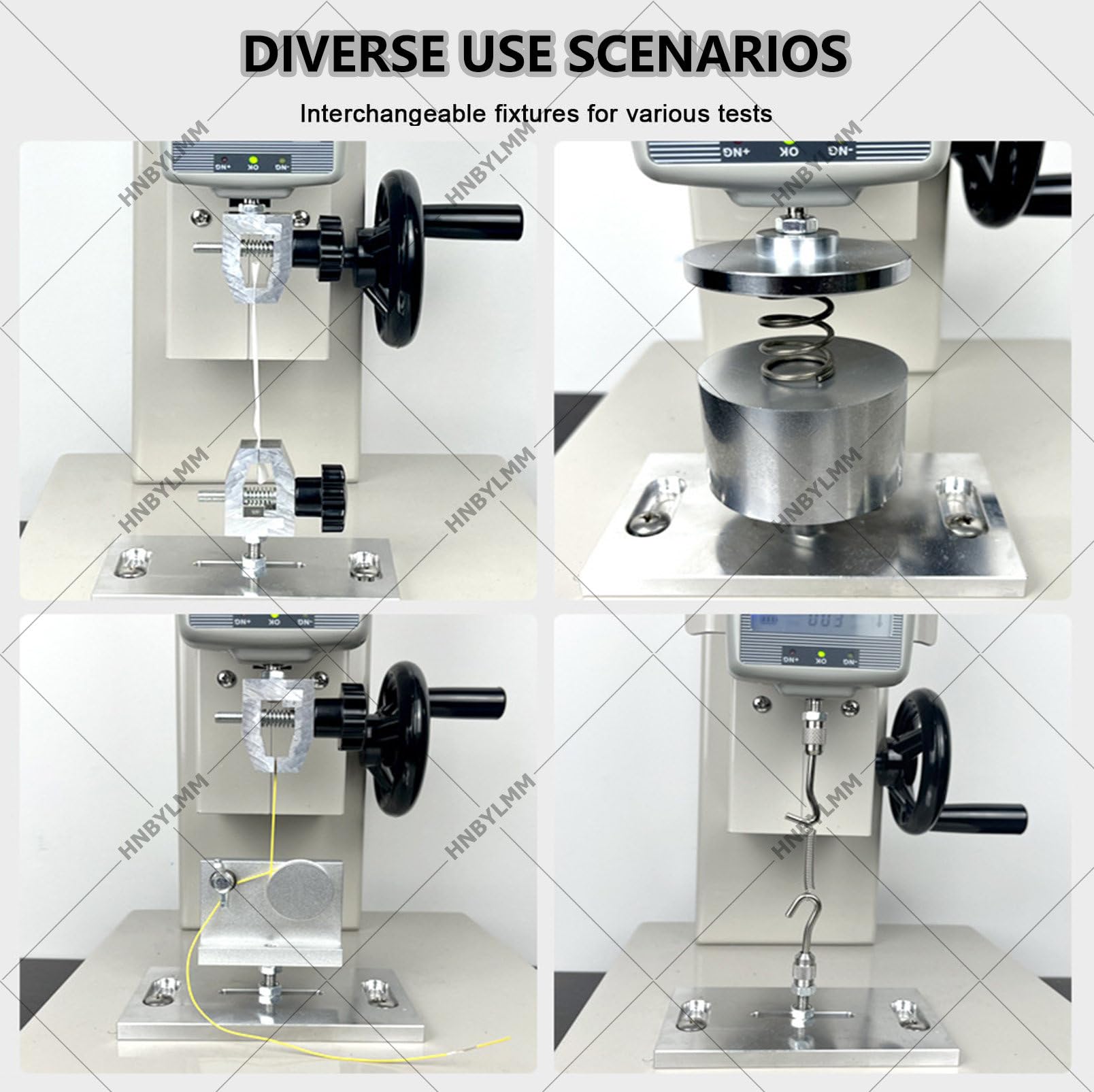 Digitale Zugprüfmaschine, 10-500 N Manueller Kraftmessständer, 300 mm Hub, mit 2 Prüfklemmen, Ausgabefunktion, LCD-Display, für Zug-, Druck- und zerstörende Prüfungen 500N