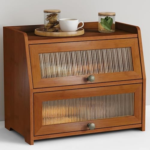 Goozii Wooden Bread Box for Kitchen Countertop Walnut Brown