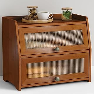 Goozii Wooden Bread Box for Kitchen Countertop, Dark Wood Bread Storage Container for Homemade Bread, 2 Tier Roll Top Breadbox Holder Keeper for Sourdough Loaf Storage (Walnut Brown)