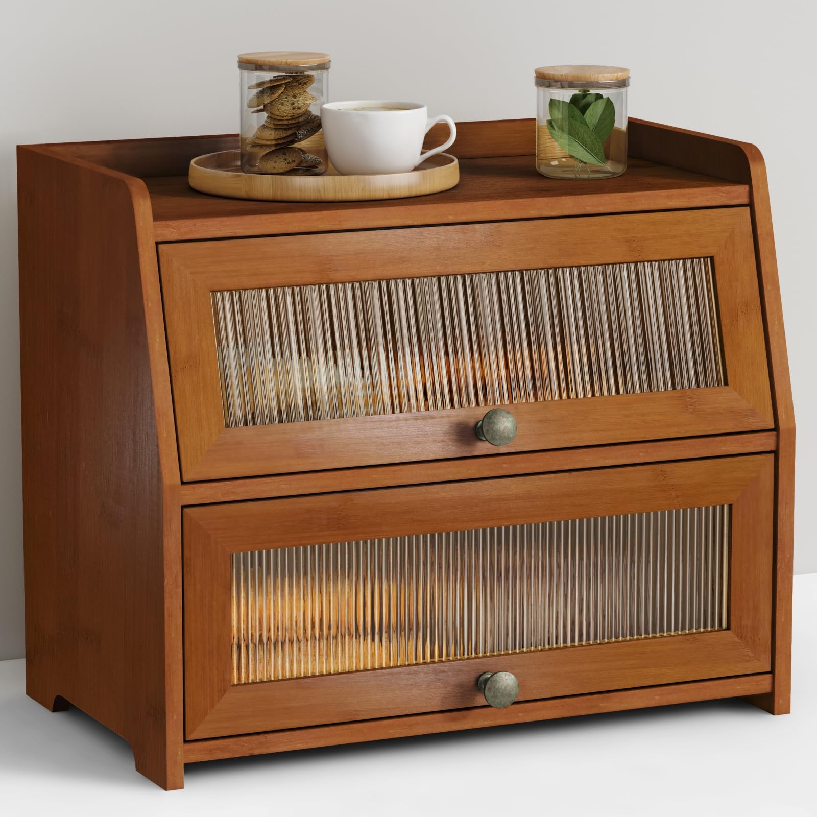 Goozii 2-Tier Walnut Bamboo Bread Box