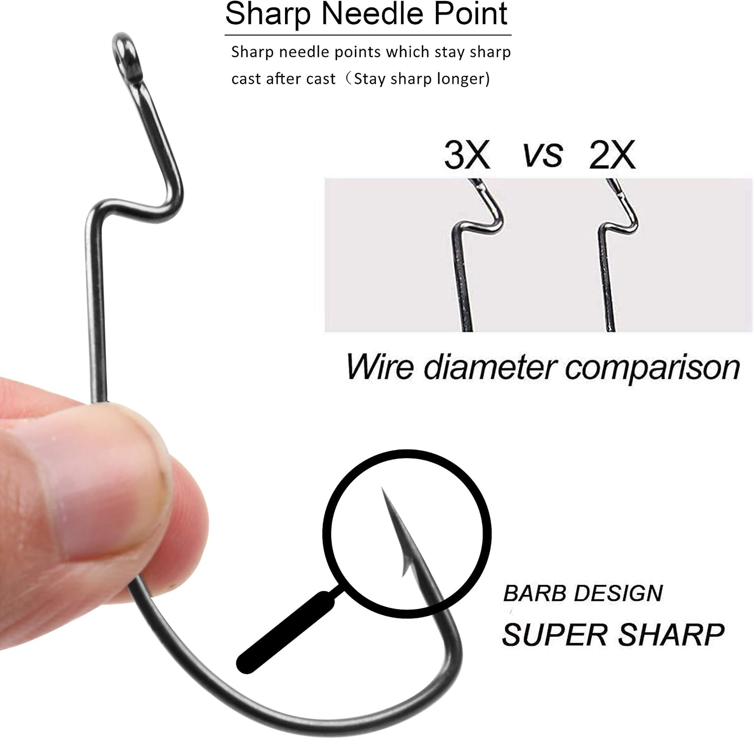 Offset Worm Hooks for Bass Fishing 50pcs/100pcs Bass Hooks 3X Strong Wide Gap Worm Fishing Hooks High Carbon Steel Soft Plastic Bait Jig Fish Hooks for Bass Trout Freshwater Saltwater - Image 4