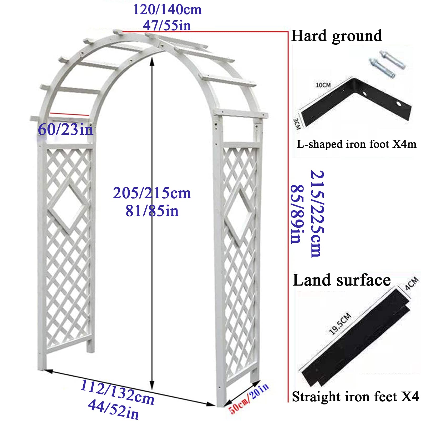 Drewniane łuki ogrodowe, łuk różany, pergola kratka do roślin pnących, odporna na warunki atmosferyczne łuk pnący, altana ogrodowa dekoracja na zewnątrz, łatwa w montażu, 120 x 215 cm / 140 x 225 cm