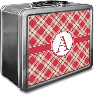 Personalized Red & Tan Plaid Lunch Box