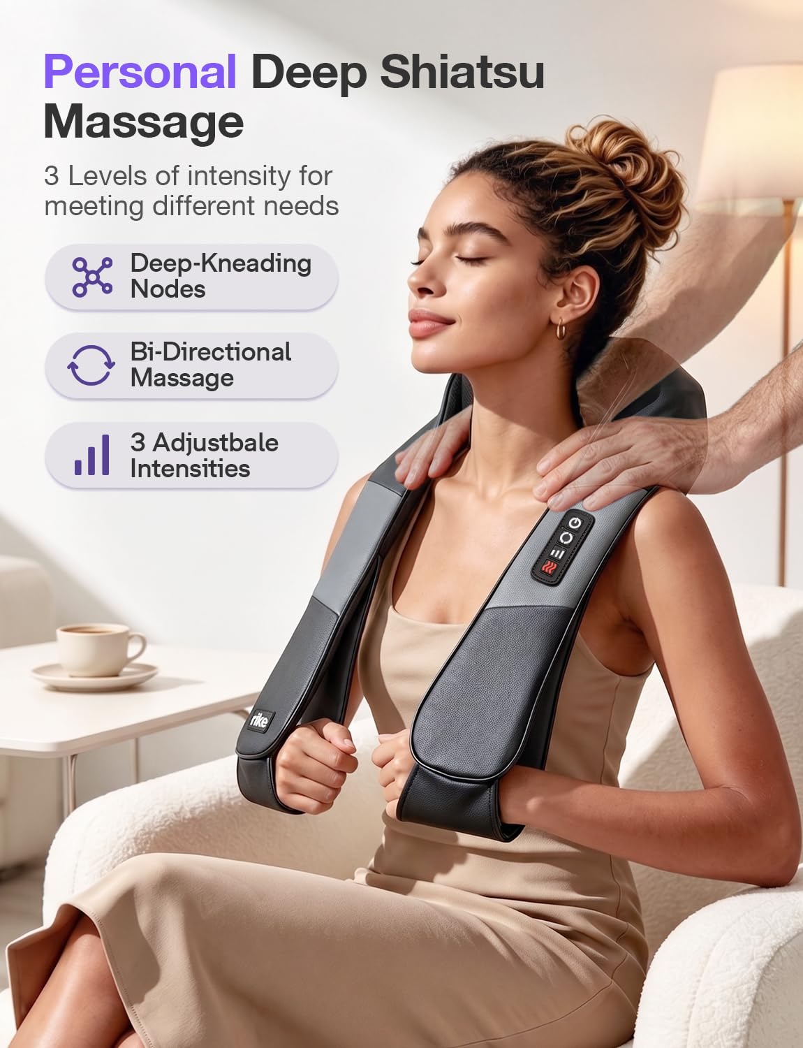 RIKE Nackenmassagegerät für Nackenschmerzen, Rückenmassagegerät mit Wärme, elektrisches Schultermassagegerät zur Schmerzlinderung mit tiefen Gewebeknoten für Zuhause, Büro, Auto, Geschenke für Mutter