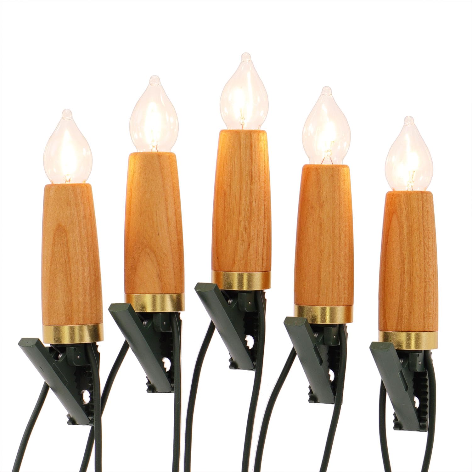 CLGarden Premium NARVA Kerzen Lichterkette Holzlichterkette 20 Schaftkerzen Holz Kirsche Weihnachtsbaum Beleuchtung Glas warm weiß elektrisch 230V innen