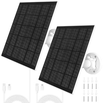 URAQT 5W Solar Panel for Eufy Camera, IP65 Waterproof, 3M /9.8ft Cable, Adjustable Mount, USB-C Port and Micro USB Adapter, Compatible with Eufycam 3/3C/2/2 Pro/2C/2C Pro/E/E20/E40/L20/L40, 2Pack