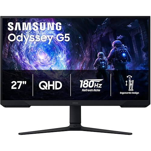Samsung 27" Odyssey G5 (G51F) Gaming Monitor - QHD (1440P), 180Hz, 1ms, AMD FreeSync, HDR10, Height Adjustable Stand, Black Equalizer, Virtual Aim Point, Auto Source Switch+, LS27FG512ENXZA