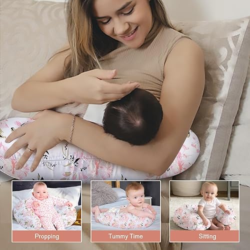 Miniatura 3 de Almohada de lactancia, almohadas de lactancia materna para mamá, funda suave con estampado floral de rosas con relleno transpirable, almohada de