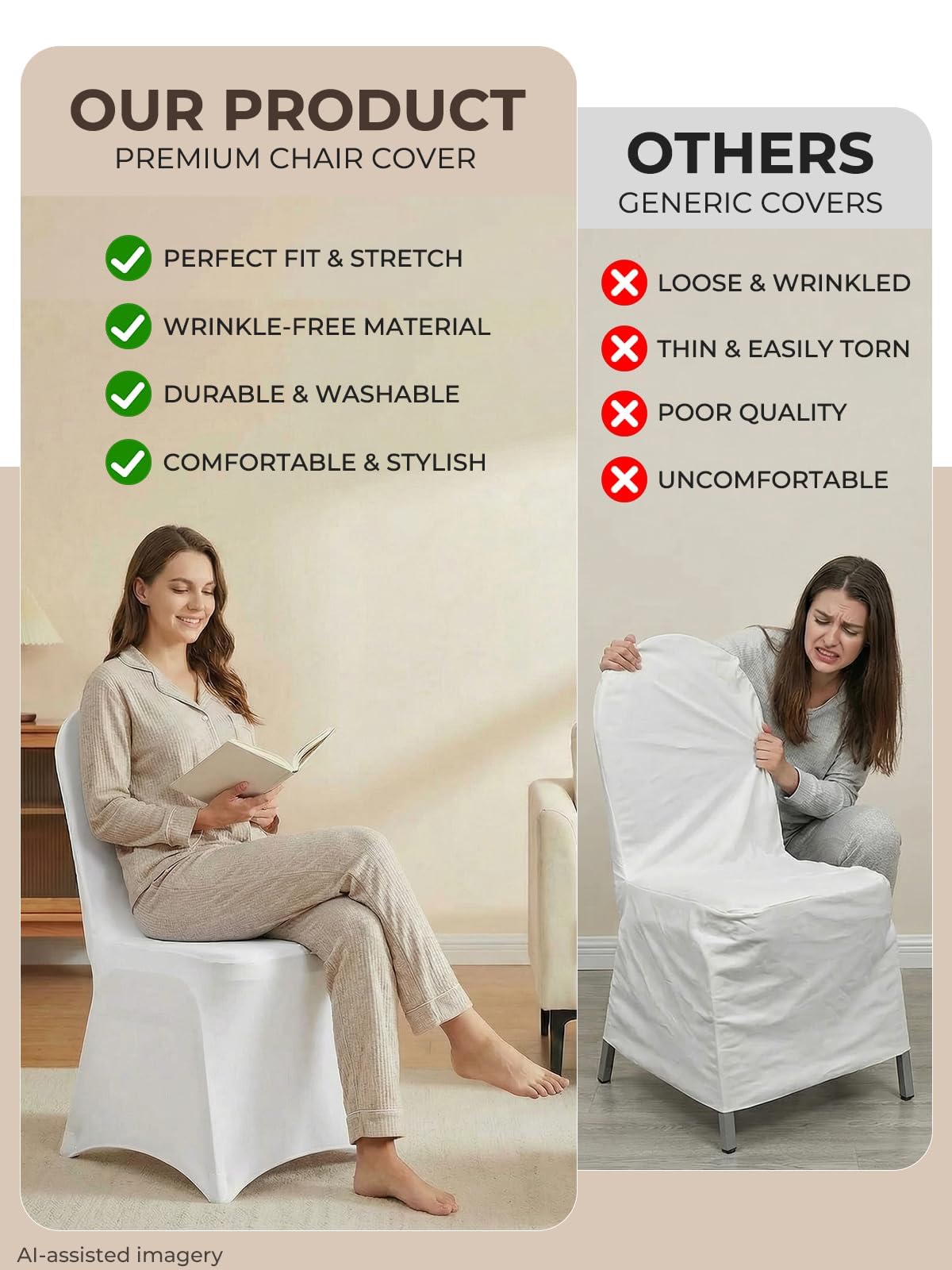 FOHERE Folding Chair Covers 30Pcs Stretch Spandex Chair Cover, Universal Fitted Slipcovers, Washable Chair Cover Protector for Wedding Party Banquet Holiday Celebration Decoration, White