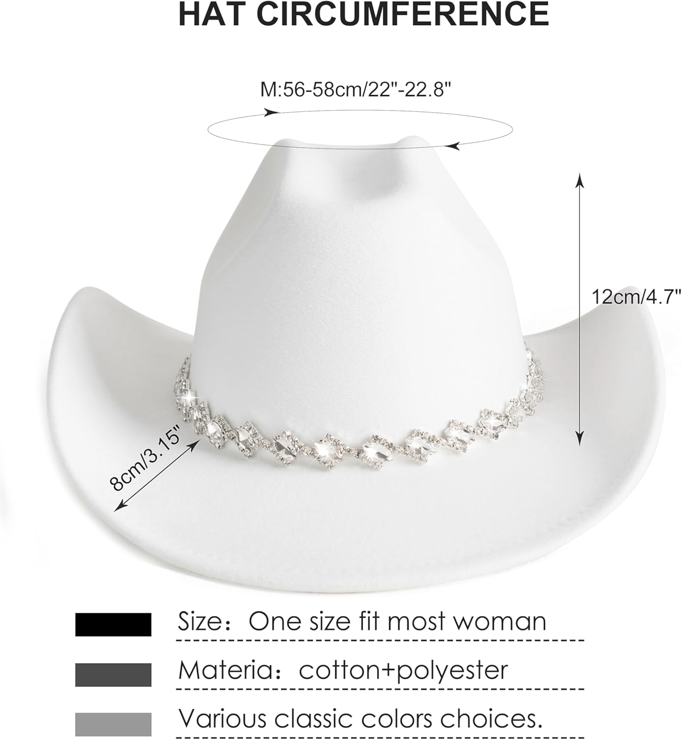 White Cowgirl Hats Pinched Wide Brim Cowboy Hat for Women - Image 3