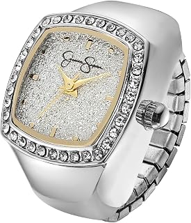 Women's Silver Adjustable Ring Watch – Crystal Bezel, Quartz Analog Mini Dial, Stretch Band Fashion Jewelry Accessory