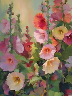Oil Hollyhock Painting for Garden Adults DIY Diamond Painting Kits 5D Flower Art Diamond Painting Pictures Decor Wall Decor 30x40cm