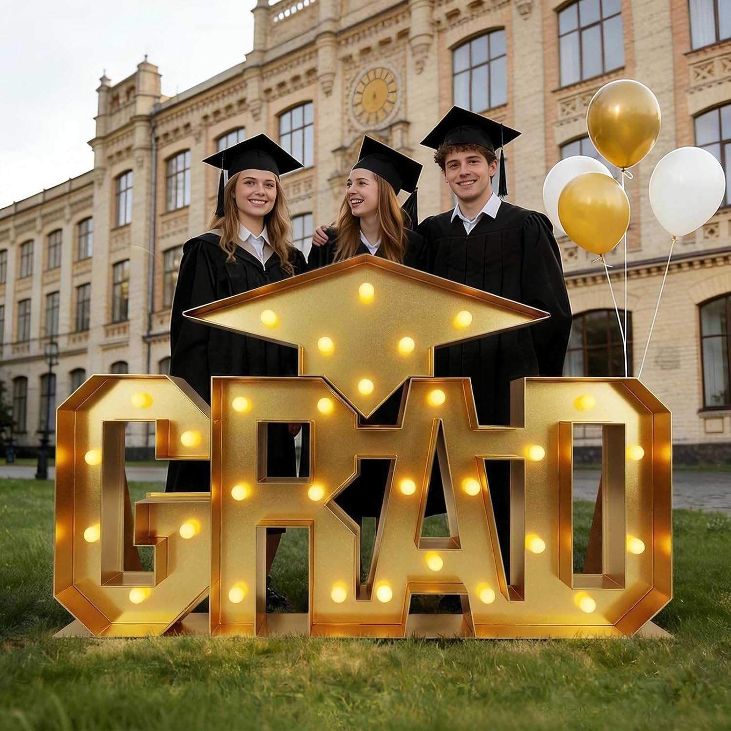 Graduation Decorations 2026 - 5.2FT Long Extra Large Marquee Light Up Letters "GRAD" Sign, Graduation Party Decor for Kindergarten High School College Celebration, Class of 2026 Backdrop Centerpiece - Gold
