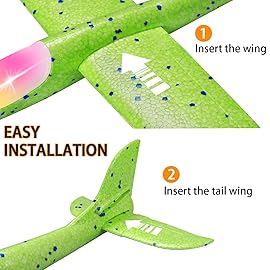 CUKU 6 Pack LED Light Airplane Toys-17.5 Large Throwing Foam Plane-2 Flight Modes Glider Plane-Outdoor Flying Toys for Kids-Flying Toys Gift for Boys Girls 3 4 5 6 7 8 9 Years Old
