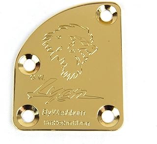 Asymmetrical Volute Neck Plate For bolt-on neck Guitars, Engraved Wolf Gold Plated