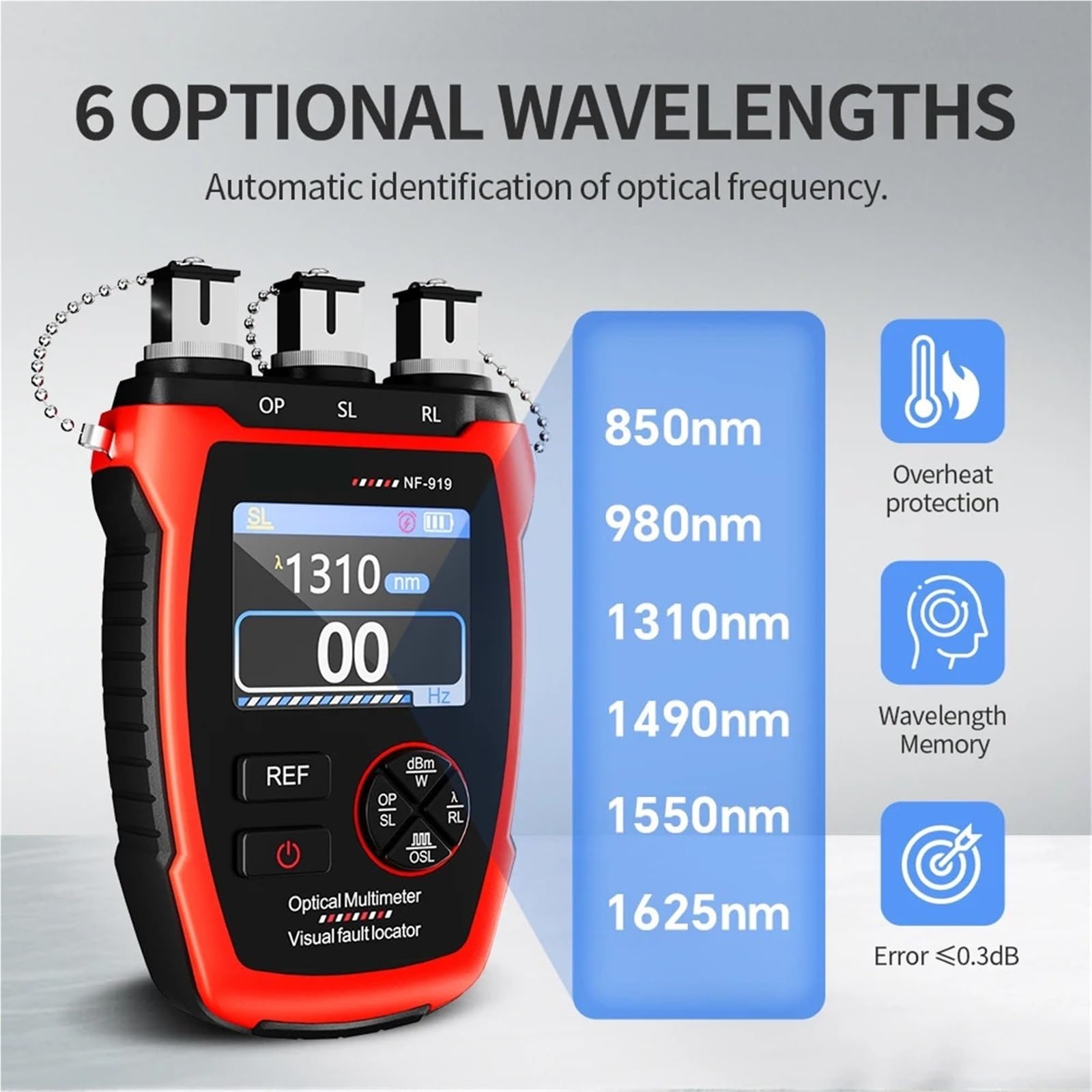 OTDR, NF-919 Optisches Leistungsmessgerät mit Lichtquelle, 6 Wellenlängen, Vfl Ref Sl, Visual Fault Locator, Lichtdämpfungsmessung