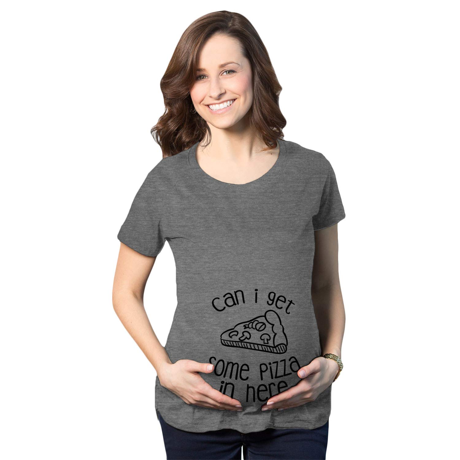 Womens Can I Get Some Pizza in Here Maternity T Shirt Funny Pregnancy Tee