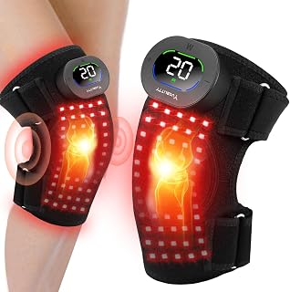 Red Light Therapy Knee Brace with Massager - Cordless 850nm Infrared Knee Therapy Devices with Timer for Pain Relief Relaxation, Vibration Heated Wrap, Gifts for Mom&Dad