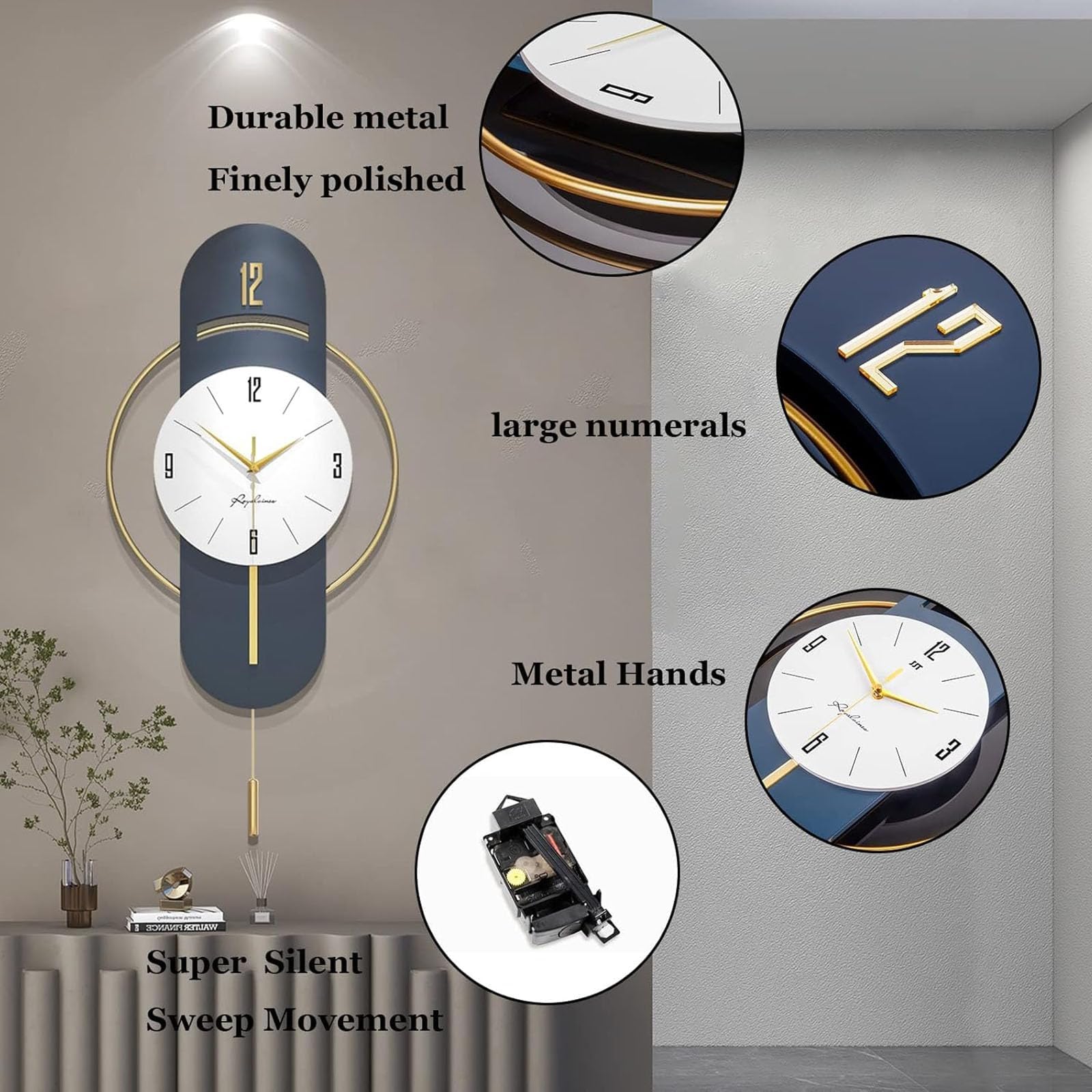 Reloj de Pared Moderno, Relojes De Pared Grandes, Decoración Moderna, Reloj, Creatividad, Metal, Péndulo Silencioso, Cuarzo