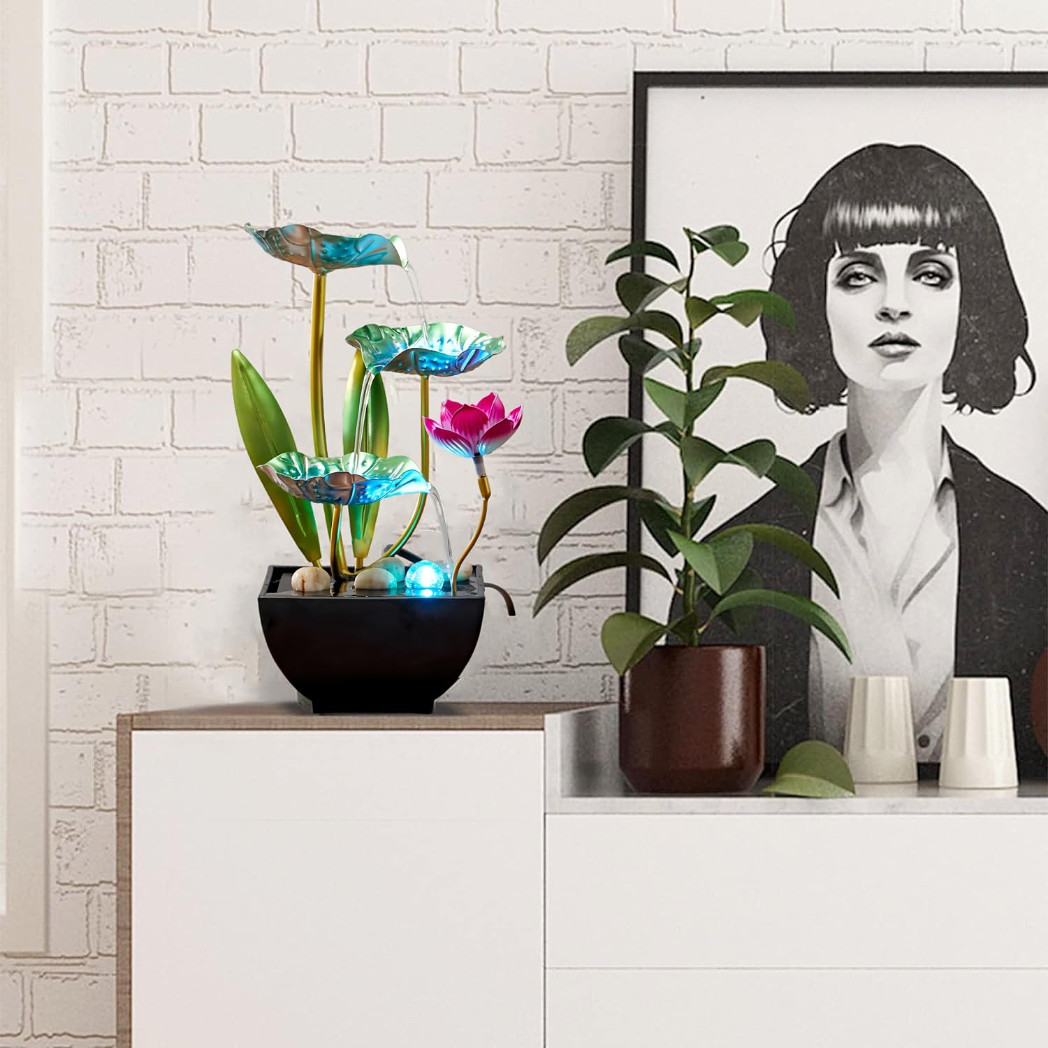 Generic Waterfall Pendulum with Lights Small Fountain Indoor Decompression Office Living Room Home Decor Art Country Style