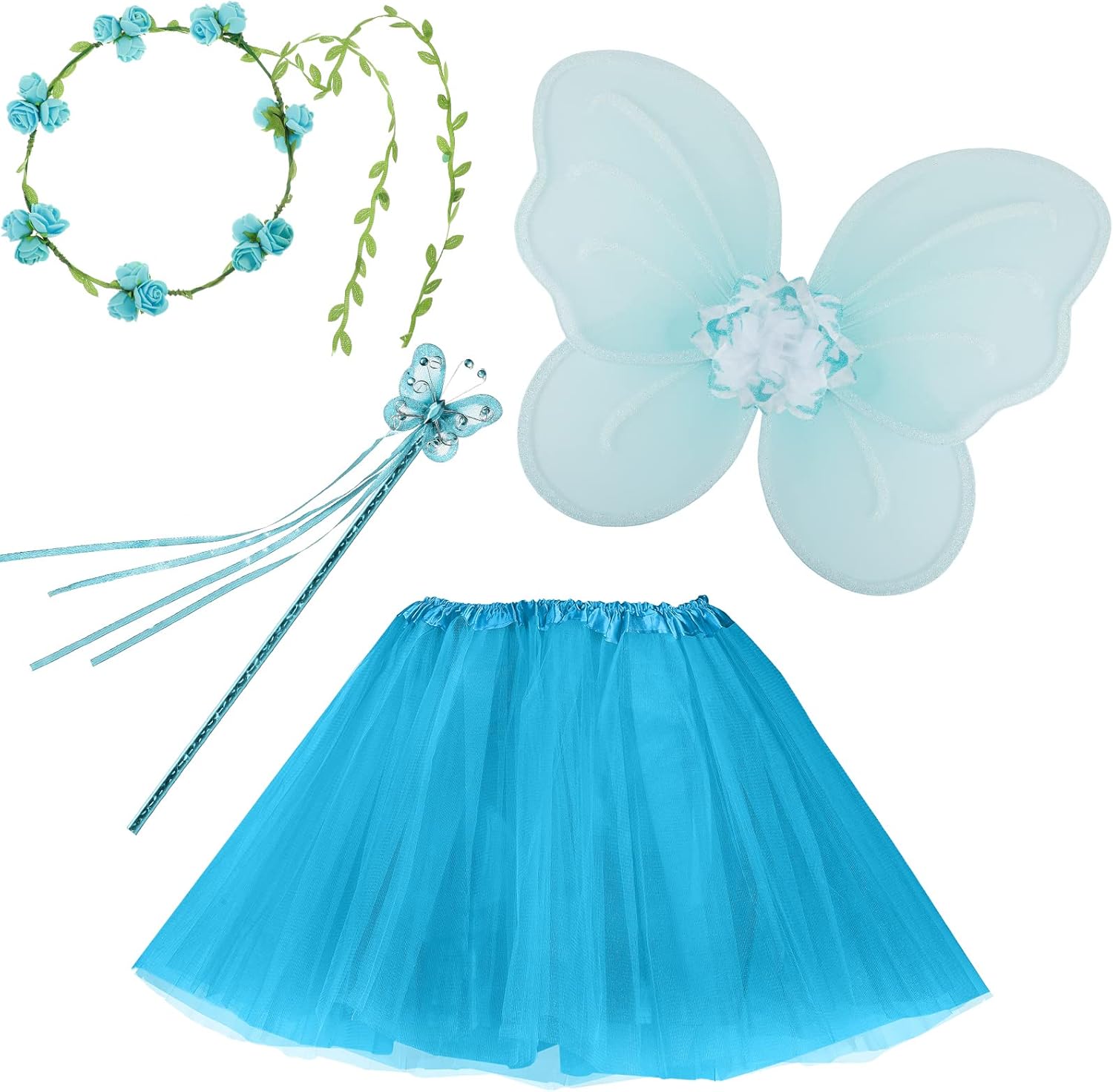 Fairy Princess Costume Set, Include Headband, Butterfly Fairy Wing, Tutu Skirt, Butterfly Wand for 2-12 Years Girls, Birthday