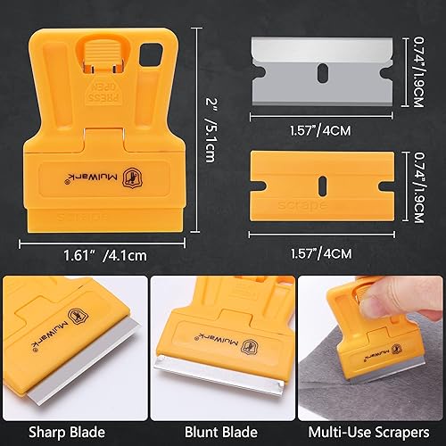 Miniatura 3 de MulWark Juego de herramientas de cuchillas de afeitar, paquete de 8 mini raspadores de plástico con 5 cuchillas de plástico y 5 cuchillas de metal,