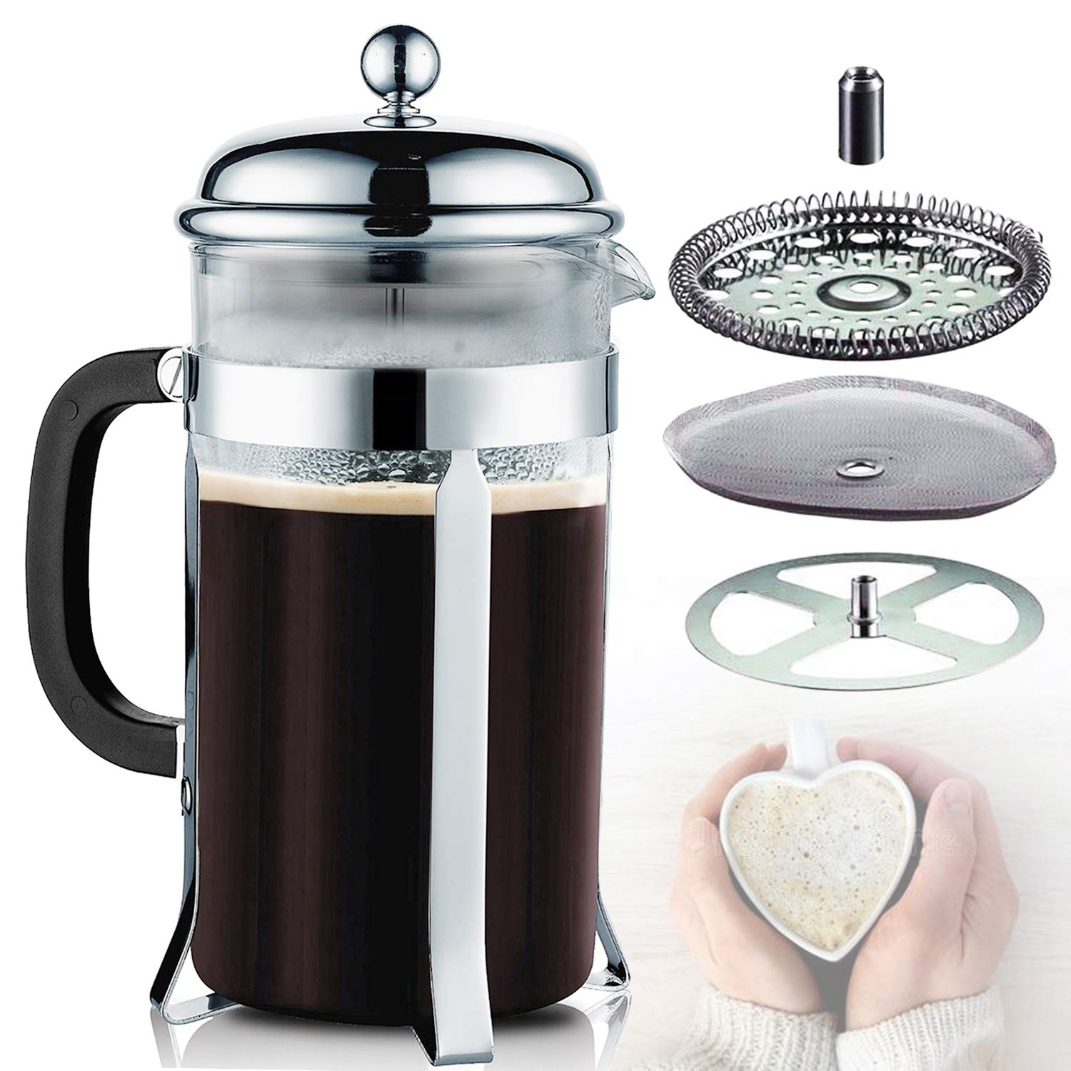 French Press Stainless Steel Coffee Maker (Transparent) - 1L