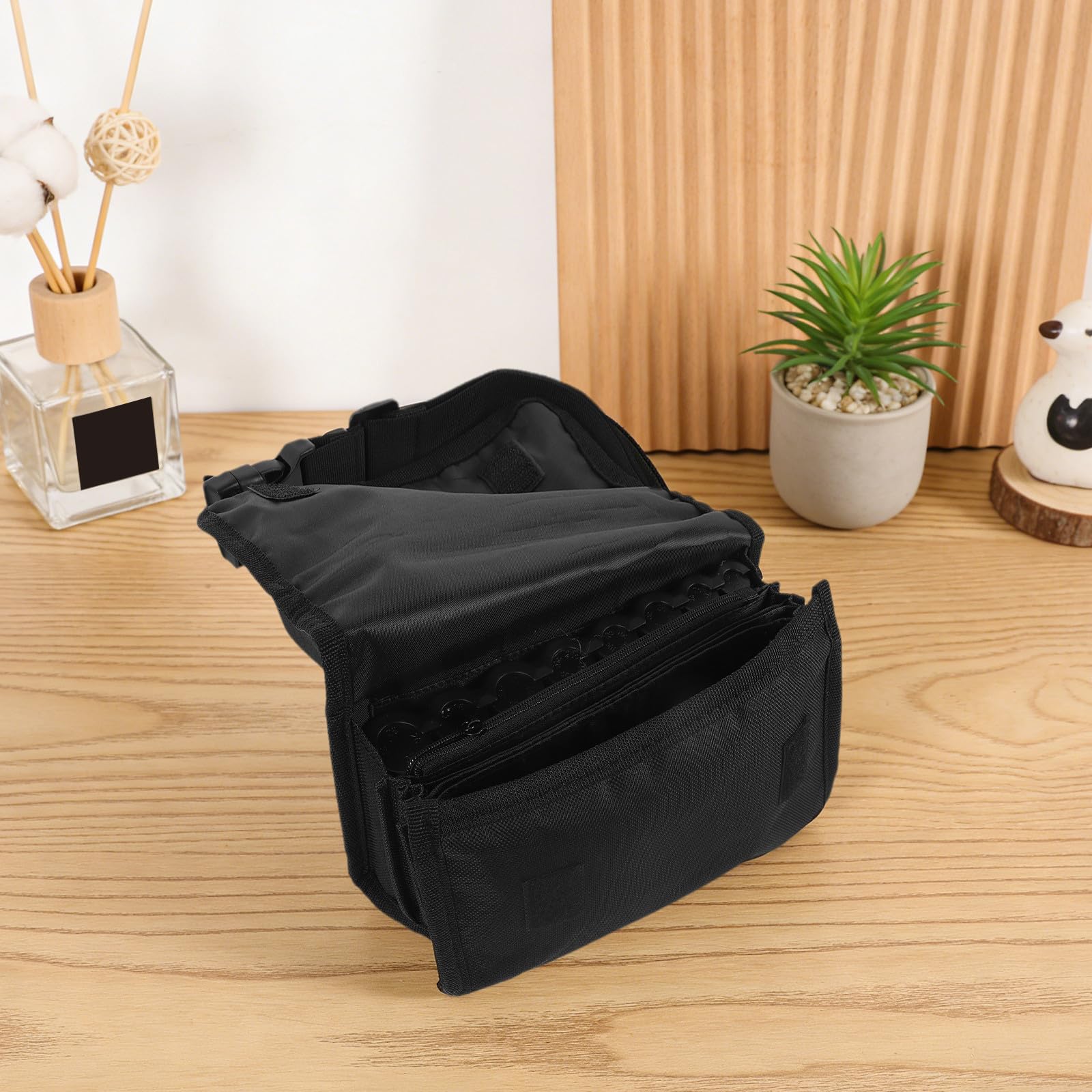 Hemobllo Bolso de Cintura para Cajeros Clasificador de Monedas, Tela Oxford Negro, Múltiples Compartimentos y Cinturón Ajustable para Ferias y Exposiciones