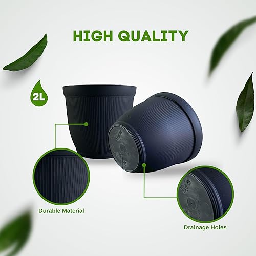 Miniatura 4 de Matri Finny - Maceta redonda para plantas de interior y exterior. Maceta de 7 pulgadas, paquete de 2 (grafito)