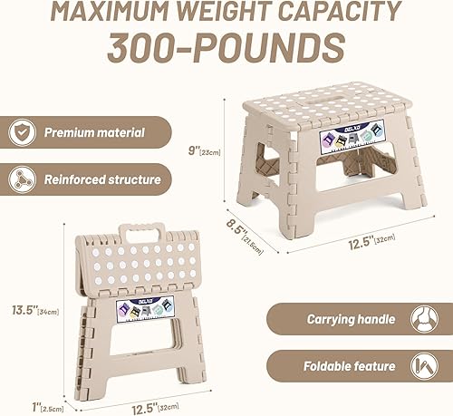 Miniatura 4 de Delxo Taburete plegable, taburete de plástico ligero de 9 pulgadas, taburete plegable portátil plegable antideslizante para cocina, baño, dormitorio