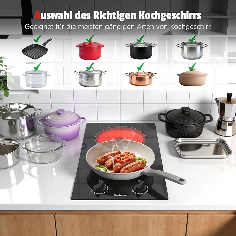 Karinear 2 égőfejes elektromos főzőlap 30 cm, 3000 W, fekete üveg