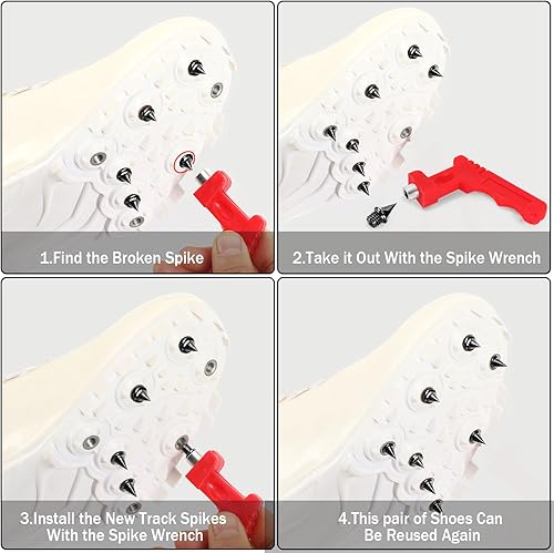 Miniatura 11 de JULMELON Picos de acero al carbono de 1/4 de pulgada, 60 picos de carbono más ligeros con llave de punta para zapatos de pista, carreras de campo