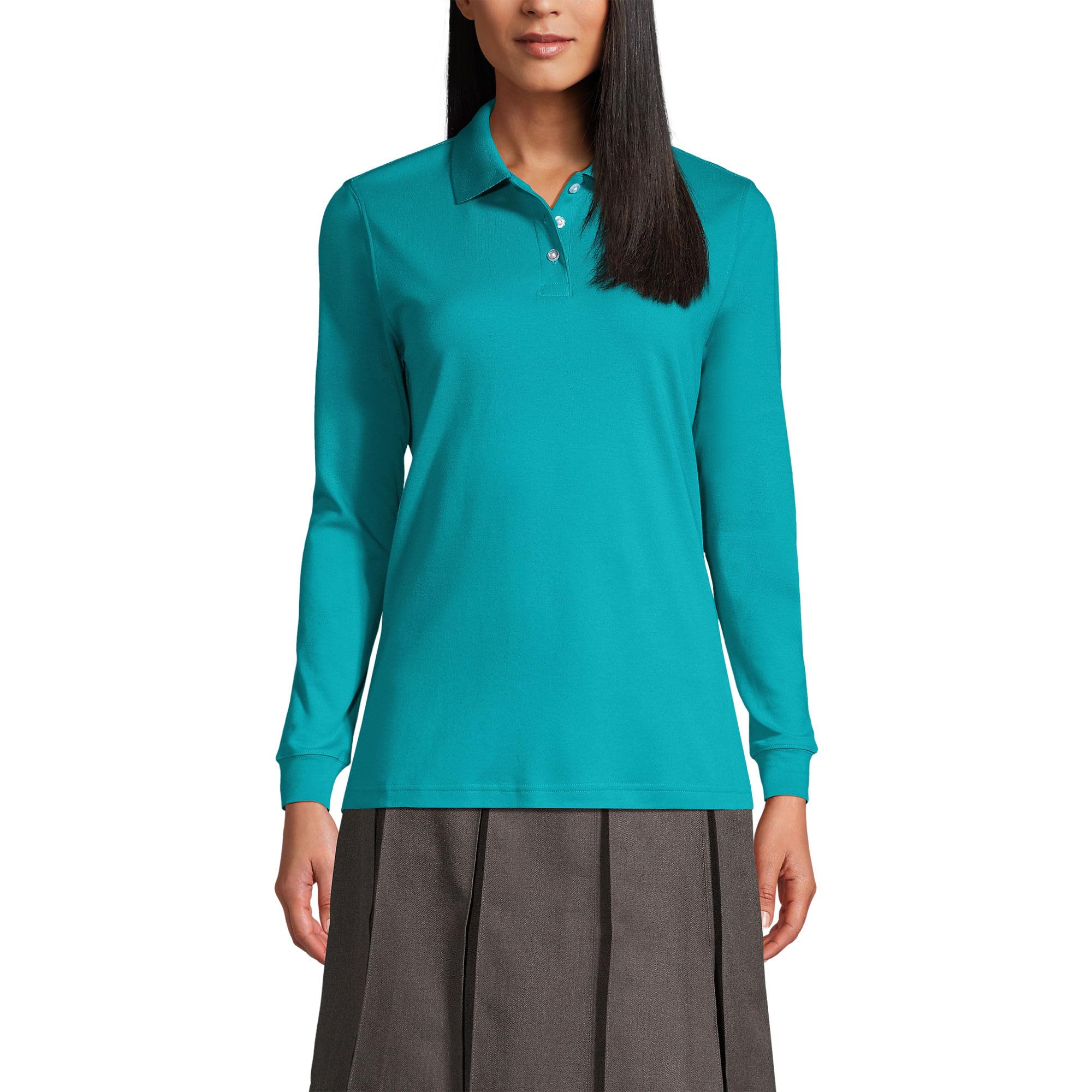 Lands' End School Uniform Kids Long Sleeve Interlock Polo Shirt