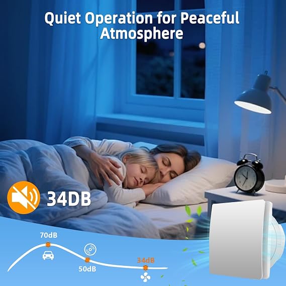 100mm Silent Bathroom Extractor Fan, 4” Square High Airflow Bathroom Toilet Kitchen Fan Wall Mounted Ventilation Fan Powerful Exhaust for Bathroom, Kitchen, Toilet