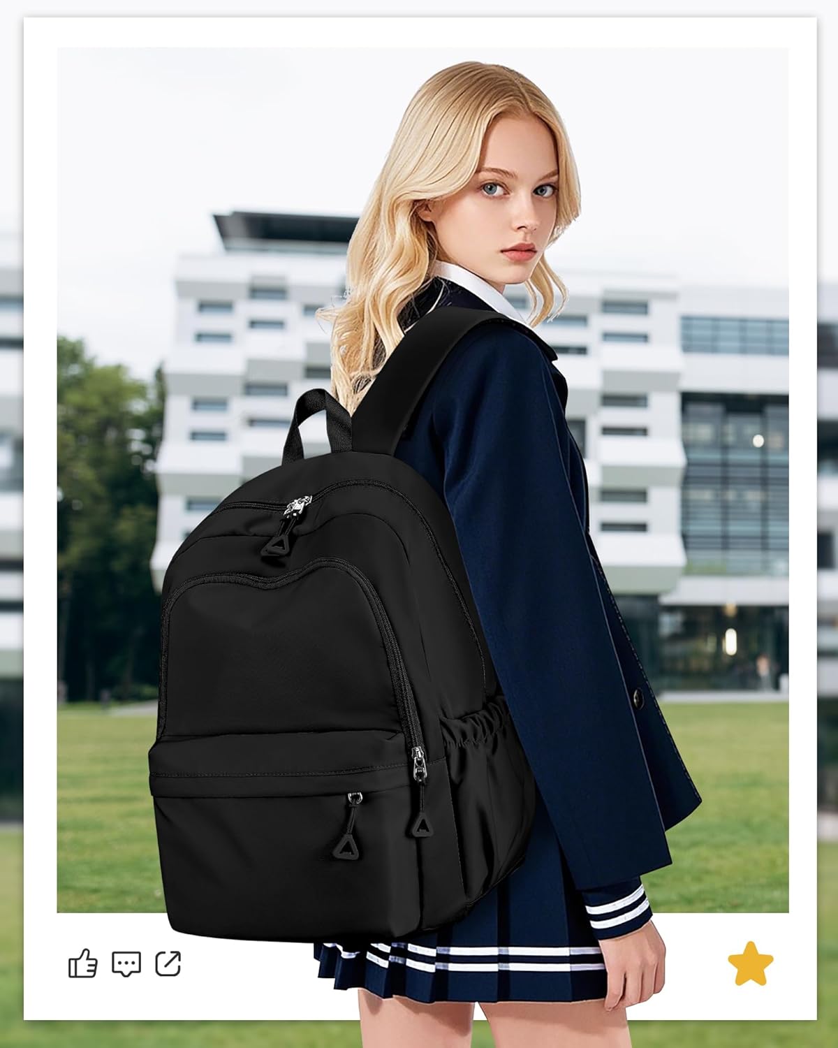 winspansy Backpack for School Teenage Girls Boys,Waterproof Lightweight School Bags Travel Daypack Simple Cute College Backpack Rucksack for Women Men fit 14 Inch Laptop,Black - Image 6