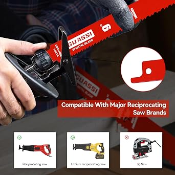 12 Pack 9 inch Reciprocating Saw Blade Set, Various TPI Bi-Metal Sawzall Blades for Wood, Metal and PVC Cutting, Durable Sawzall Blades for Multi-Material Demolition and Cutting, for Diablo