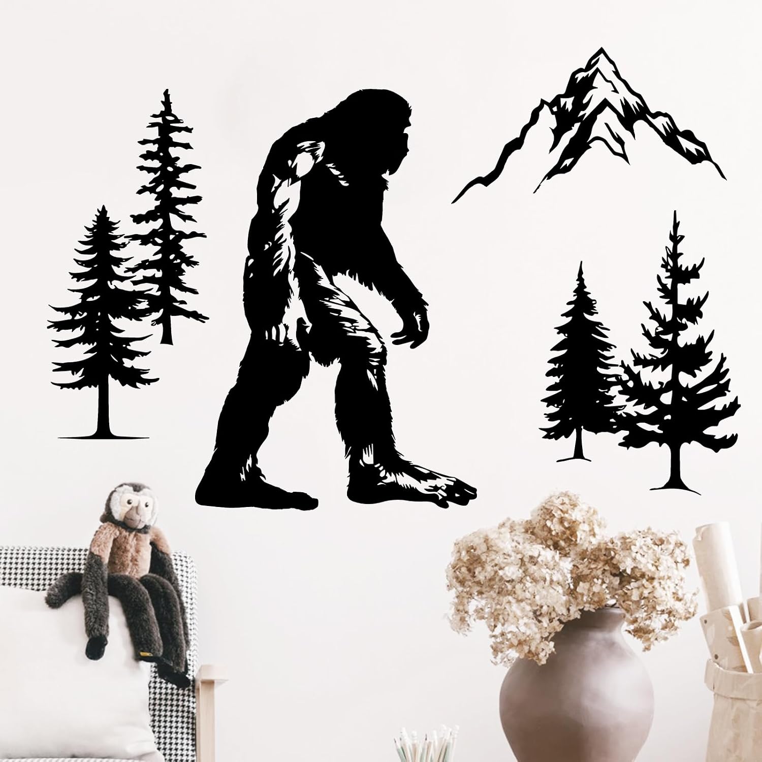 Mfault Bigfoot Silhouette Wall Decals Stickers, Black Sasquatch Adventure Mountain Forest Decorations Bedroom Art, Chimpanzee Gorilla Home Living Room Kitchen Decor