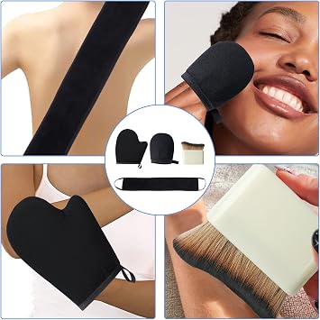 4Pcs Tanning Mitt and Brush,Fake Tan Mit Self Back Glove Set,Lotion Applicator Gloves,Dark Application Mitts,Reusable Exfoliating Glow Velvet Mitten,Portable Soft Sunscreen Moisturiser Tool,for Body