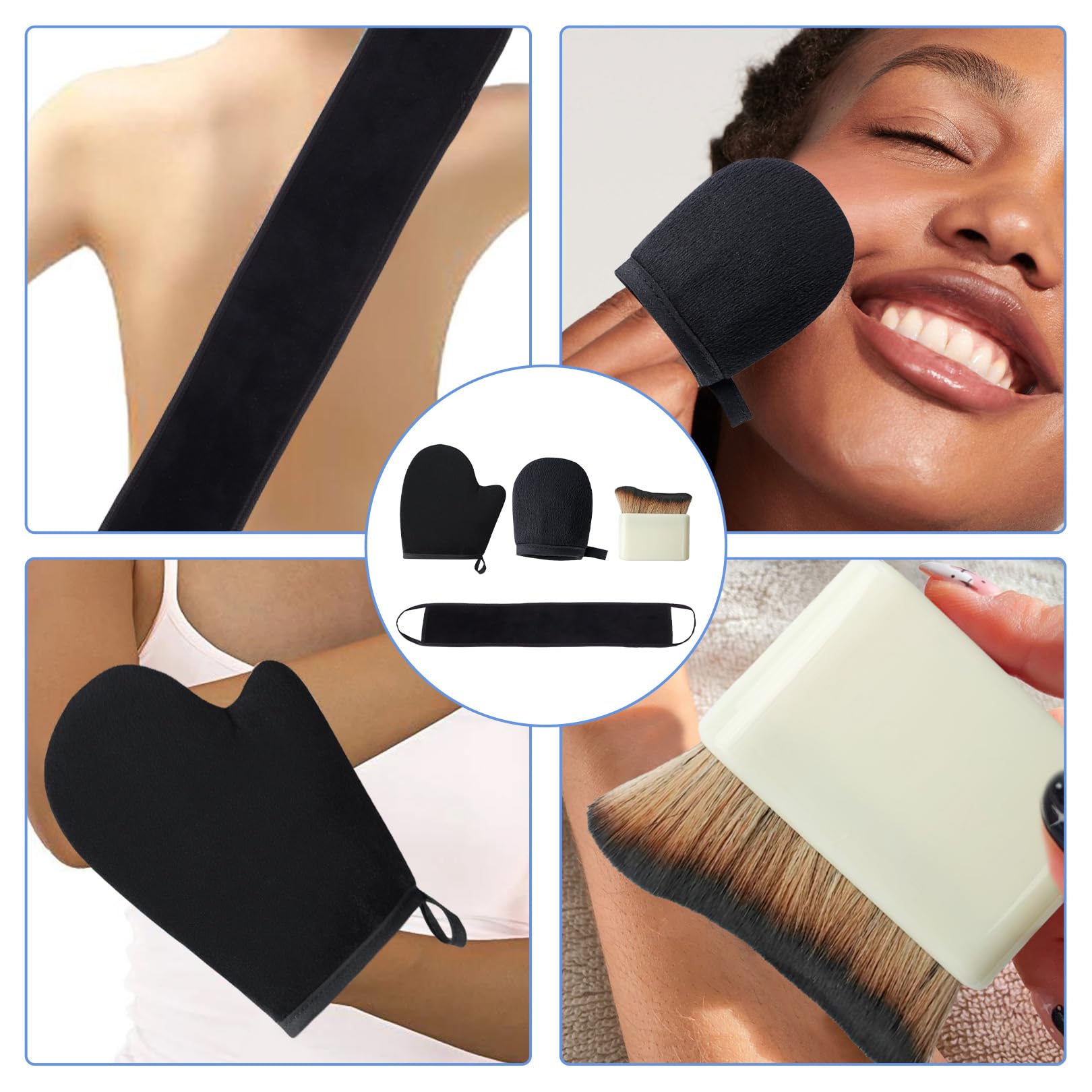 4Pcs Tanning Mitt and Brush,Fake Tan Mit Self Back Glove Set,Lotion Applicator Gloves,Dark Application Mitts,Reusable Exfoliating Glow Velvet Mitten,Portable Soft Sunscreen Moisturiser Tool,for Body - Image 4