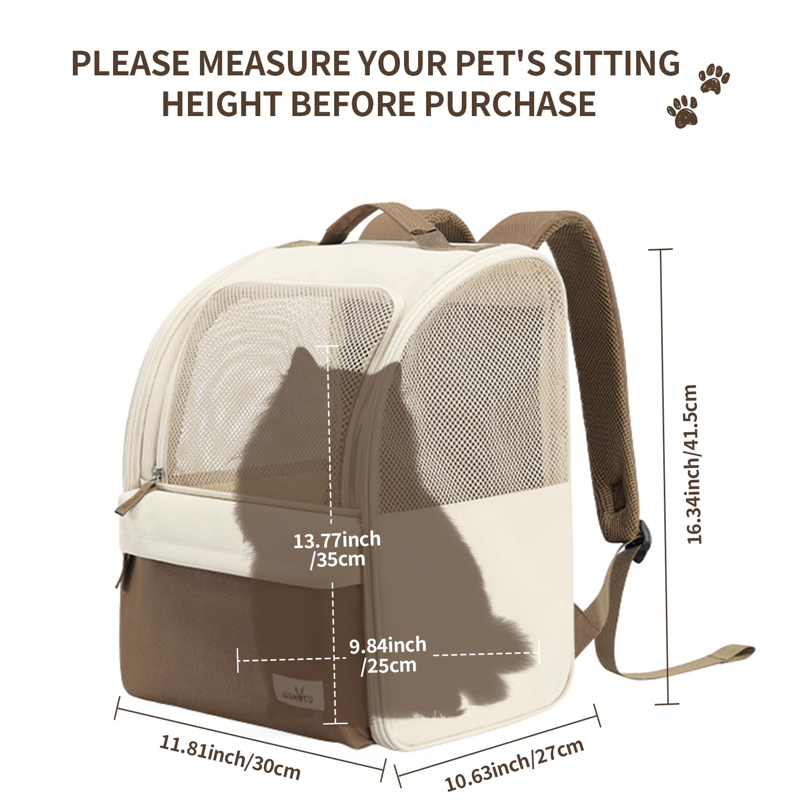 Wakytu HundeRucksack und KatzenRucksack für Kleine Haustiere，600D verschleißfestes Oxford-Gewebe, Hundetragetasche, Katzenrucksack, geeignet für Reisen （2-7kg）