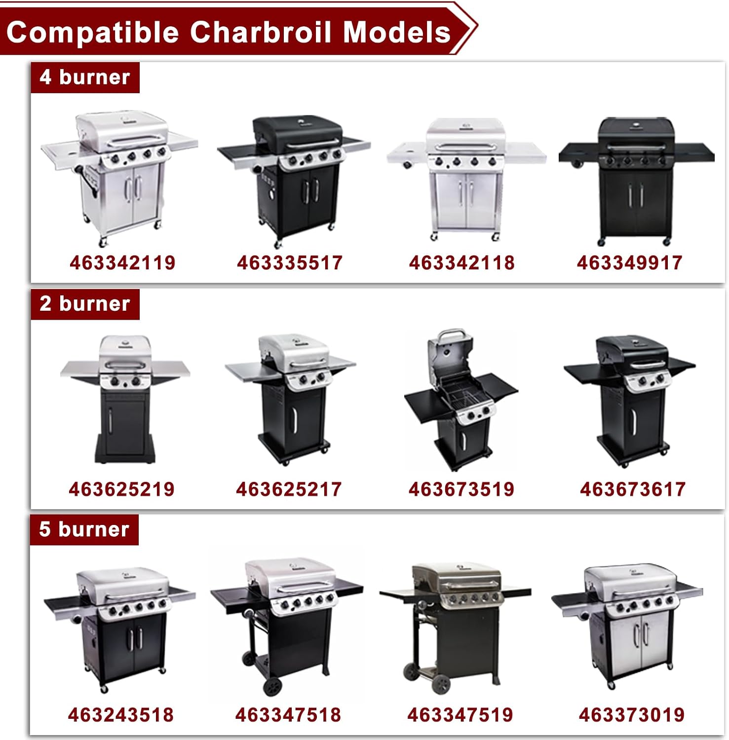 Hiorucet Grill Parts for Charbroil Performance 4 Burner 463342119 463347519 463335517 463342118 463347017, Cast Iron Grill Grates Heat Plates Burners Crossover Tube Igniters for Char Broil Grill Parts