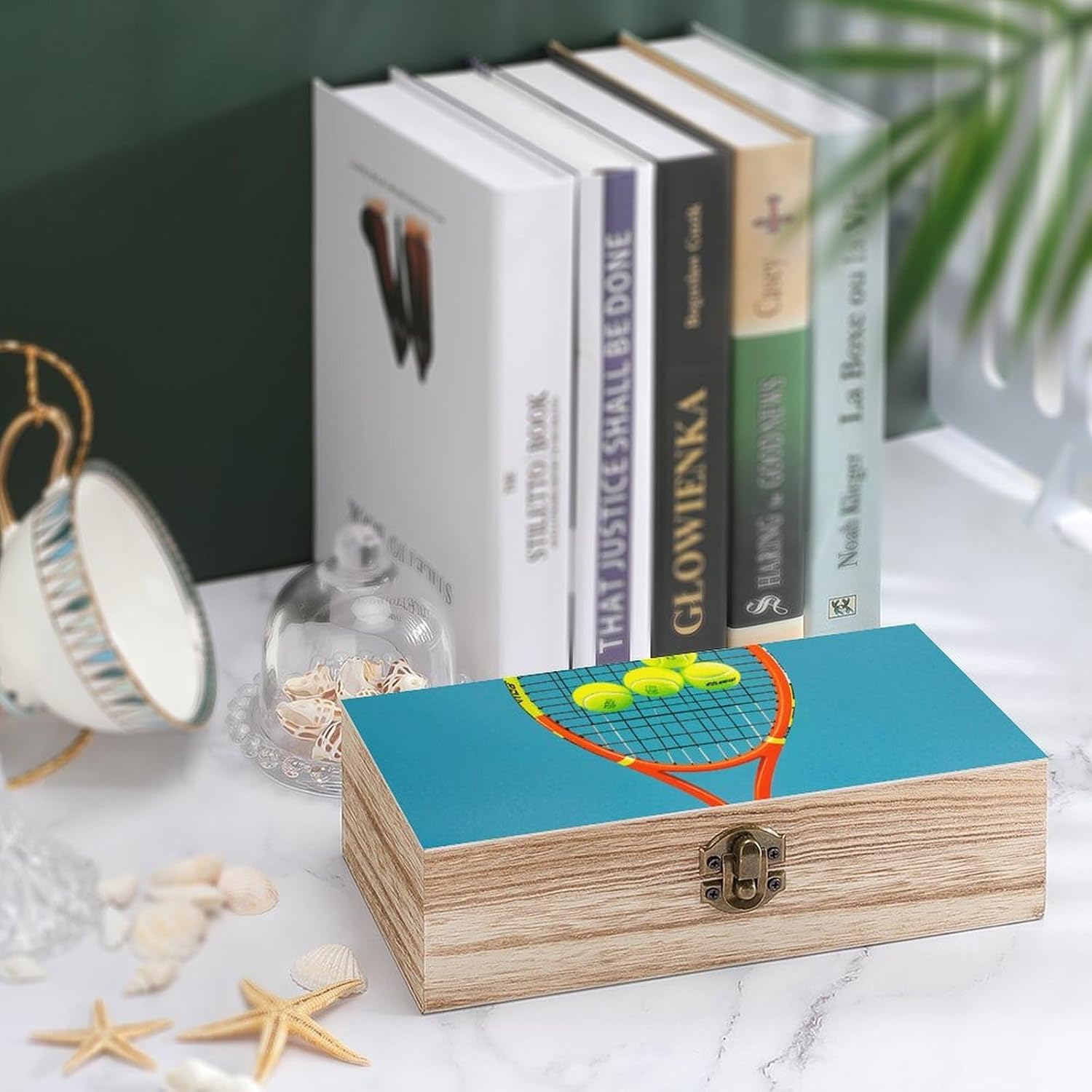 Wooden Treasure Chest Boxes for Keepsake Storage, Vintage Jewelry Box Funny Tennis Racquets And Tennis Balls Wood Storage Box, Memory Case for Crafts And Photo Storage, Supplies 7.9'' X 3.9'' X2.3'' image 4