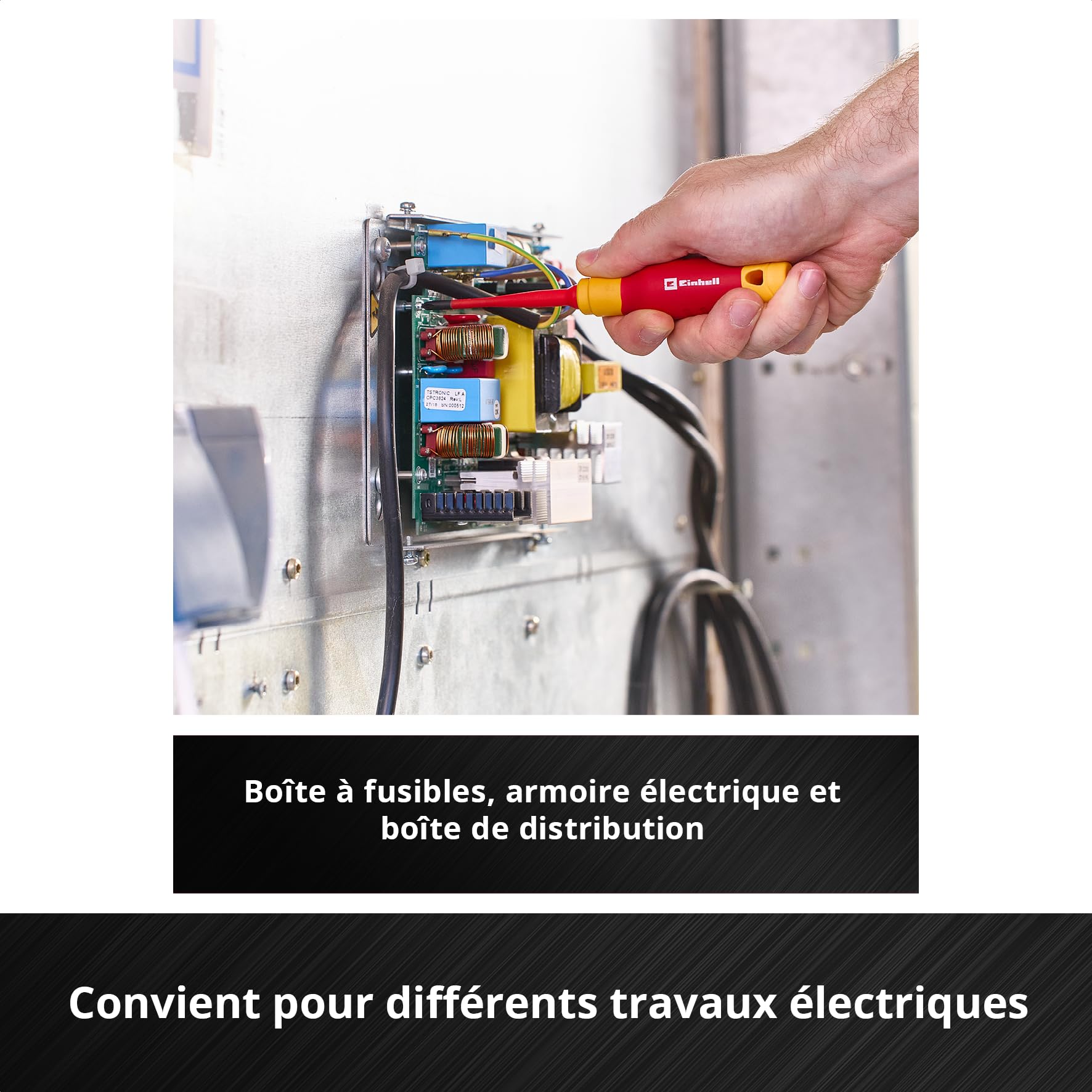 Original Einhell E-Case Pad 9 pièces outils électricien (isolation testée IEC 60900, set de tournevis, pince coupante, pince à dénuder, pince à bec long, système E-Case)
