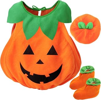 Baby Pumpkin Costume for Toddler Kids,Pumpkin Costume for Boys Girls Infant,kids Halloween Costumes with Accessories